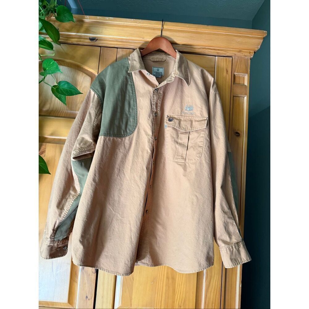 Beretta x Flint Oak Shooting Shirt – XL-Tan/Khaki with Olive Green Patches